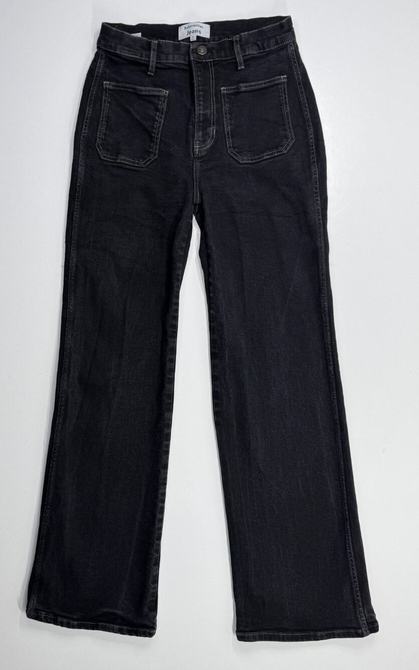 Reformation Alyssa High Rise Wide Leg Long Jeans Size 28 Black Organic Cotton